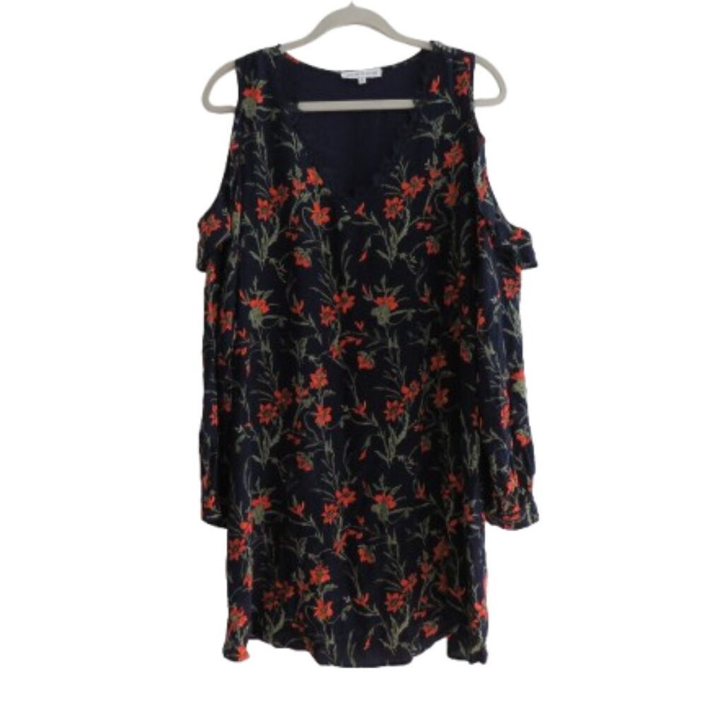 Heartloom Navy Floral Cold-Shoulder Dress with Red Flowers